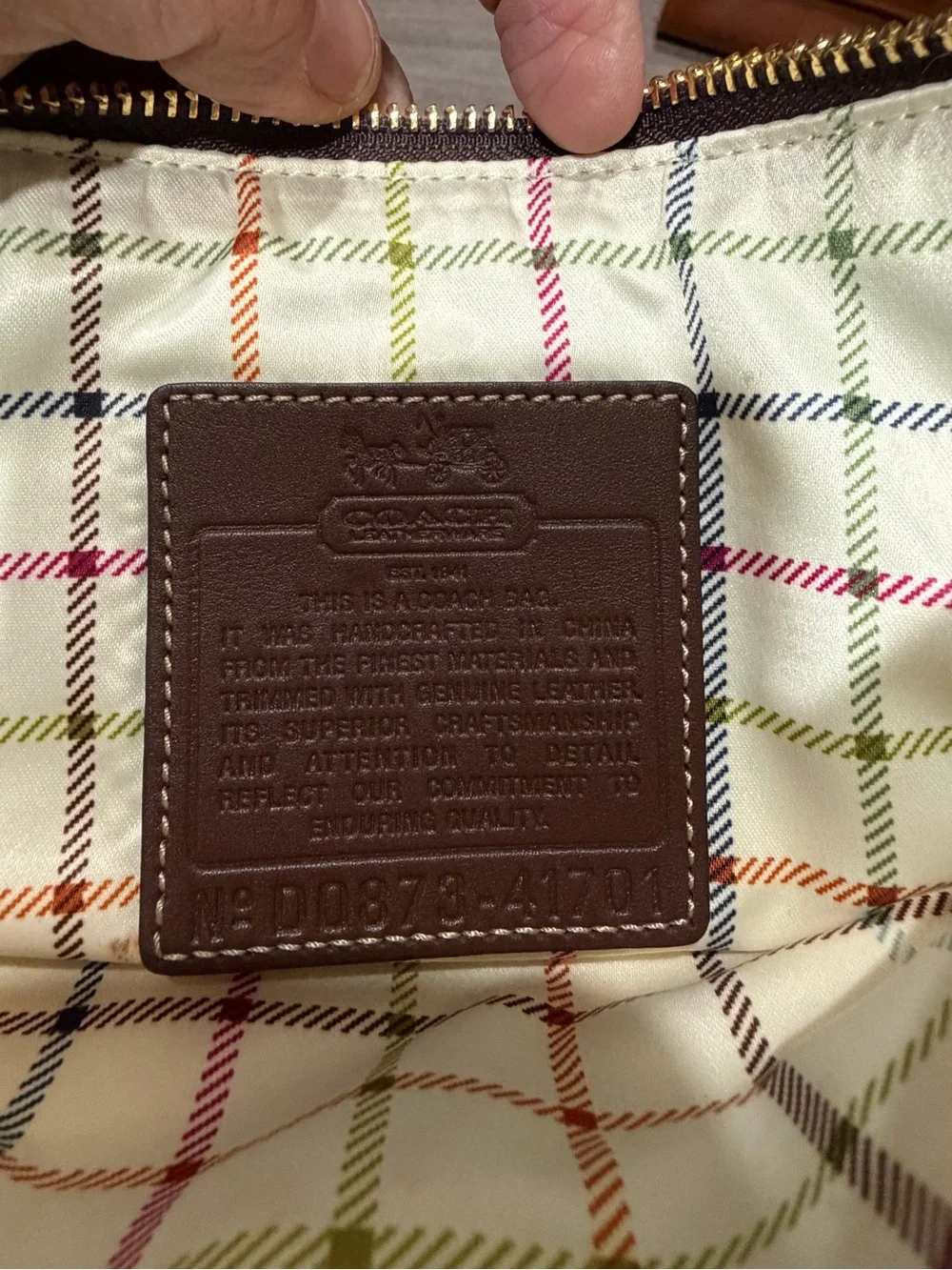 Coach Brown Signature Stripe Crossbody with Gold Accents